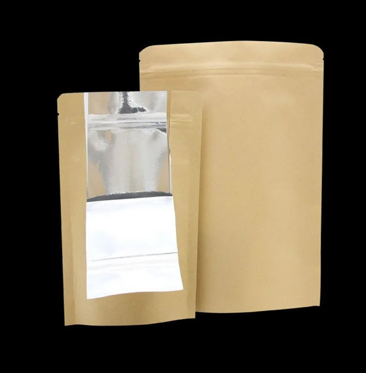 Bio-degradable Custom Printed Brown Kraft Paper Stand up Pouch With Zipper for Dry Food