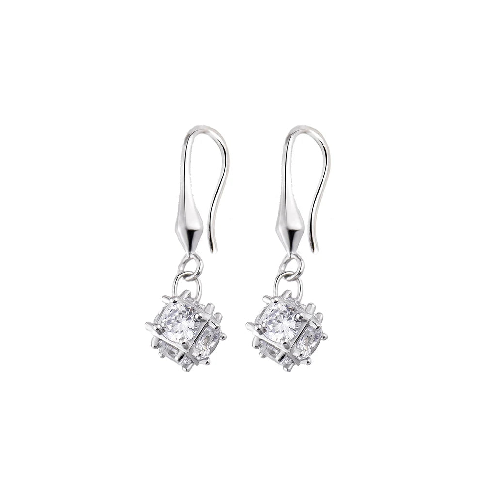 ZHILIAN Hot Sale Exquisite 925 Sterling Silver Fine Jewelry Square Zircon Hook Earrings for Women