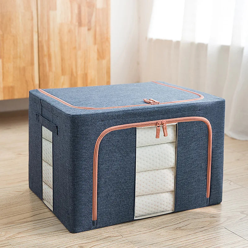 2025 New Foldable Cotton and Linen Fabric Clothes Organizer Stackable Storage Bins Box with Carry Handles