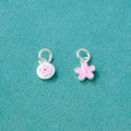 S999 Solid Sterling Silver Enamel Pink Flower Pendants Charms for DIY Jewelry Making