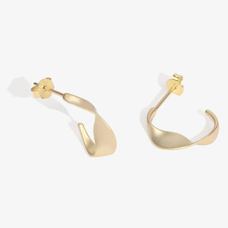 18k Gold Plated Chunky Thick Twist Irregular Wavy Arc Type 925 Silver Stud Earrings for Woman