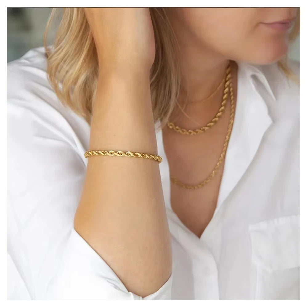 Jewelry Manufacturer Wholesale 18K Gold Stainless Steel French Twisted Rope Chain Bracelet