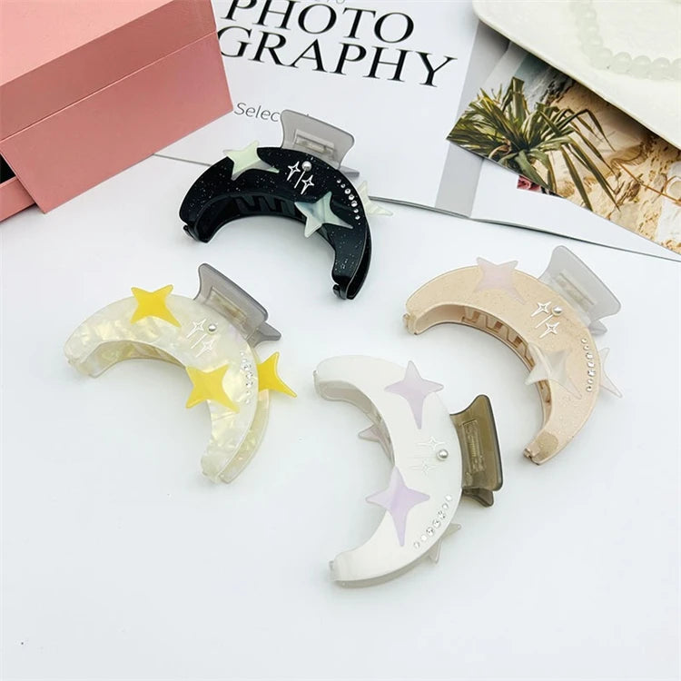 Moon Star Rhinestone Pearl Cellulose Acetate Hair Clip Elegant Acetate Hair Claw Clips for Women Girls
