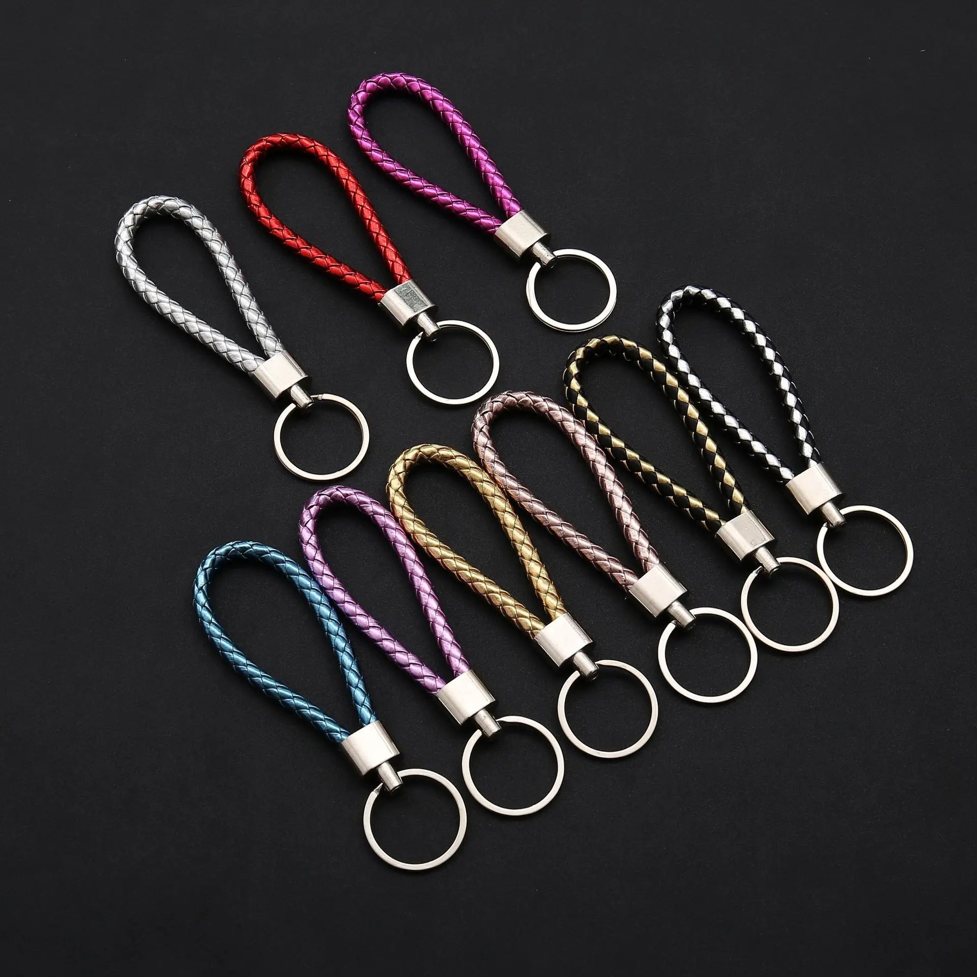 Wholesale PU Leather Braided Woven Rope Keychain DIY Bag Pendant Key Chain Holder Car Keyring Men Women