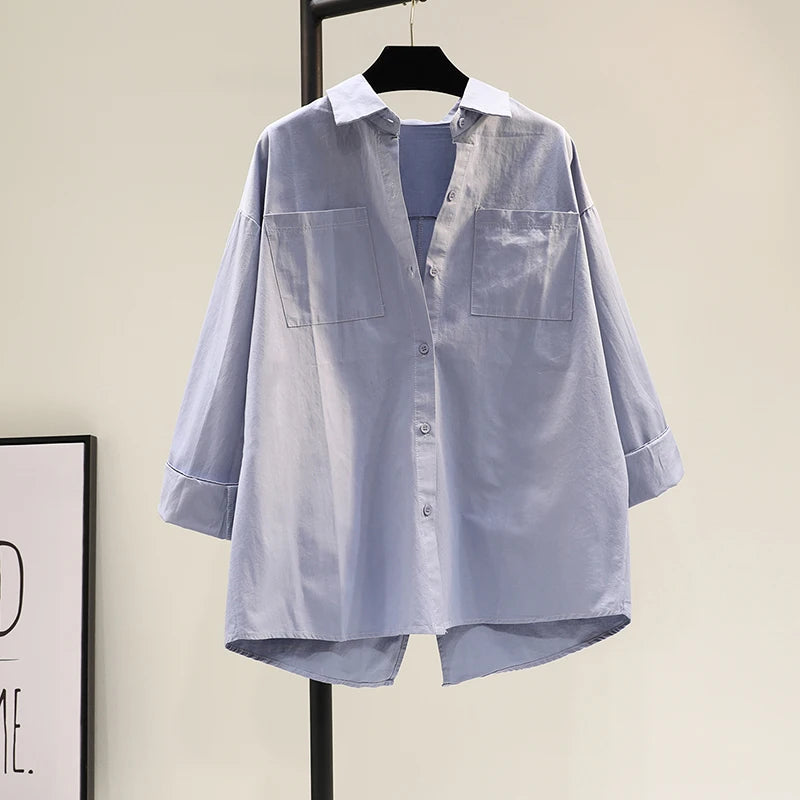 Boutique Wholesale 2026 Summer New Fashion Loose Split Solid Color Casual Commuter Women's Shirt