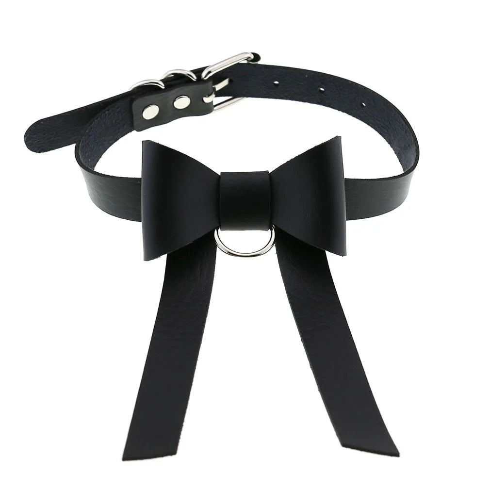 New Design Fashion Punk Gothic Pu  Leather Bow Knot Adjustable Collar Chocker Necklace