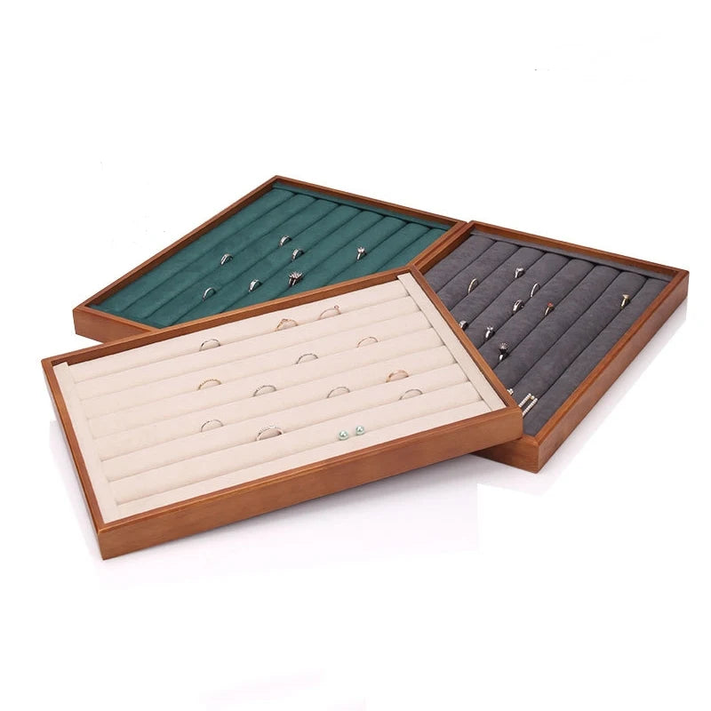 Counter Light Luxury Antique Large Wooden Lacquered Jewelry Rings Tray Display Show Case