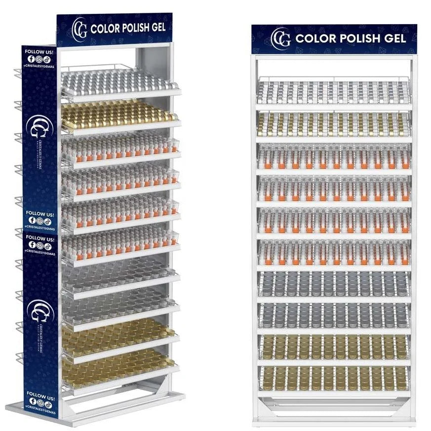 Metal Colors Nail Display Stand  Dip Powder Nail Polish Floor Display Cabinet Stand with Customized Brand and Online Shop
