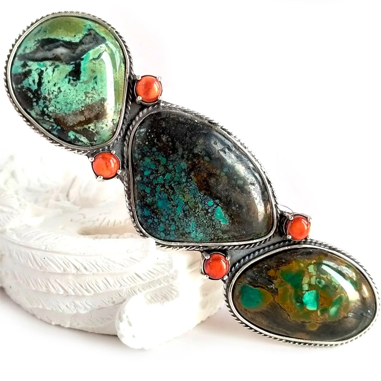 Spiny Turquoise Ring 925 Silver Sterling Long Gemstone Stone Ring