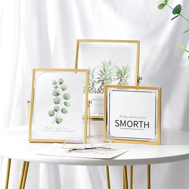 Scandinavian Geometric Metal Three-dimensional Glass Photo Frame 4'' 6'' 7'' Ins Gold Iron Creative Photo Frame Valentine's Day