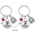 Custom logo Stainless Steel Birthday Keychain Lovely Sets Cake Keychain 60years Anniversary Birthday Key Chain Gifts
