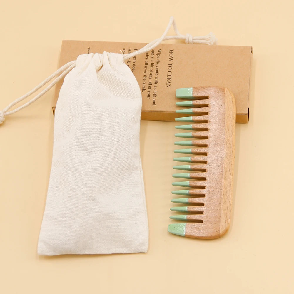 2026 Unique 2-Color Natural Bamboo Wood Wide-tooth Hair Scalp Massage & Smooth Detangling Disposable Comb
