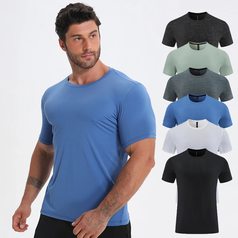 Men Short Sleeve Shirt Athletic Outfit Gym Sport Tshirt Quick Dry Running Training Shirts for Men