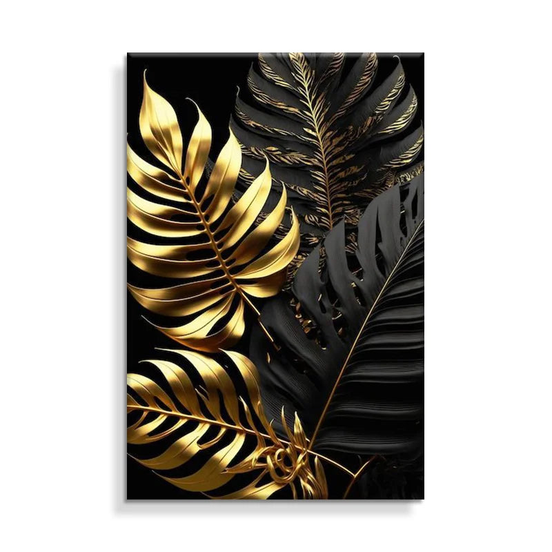 Large Modern Canvas Wall Art Black and Gold Tropical Leaves Background Decor Inspirational Quotes Canvas Print