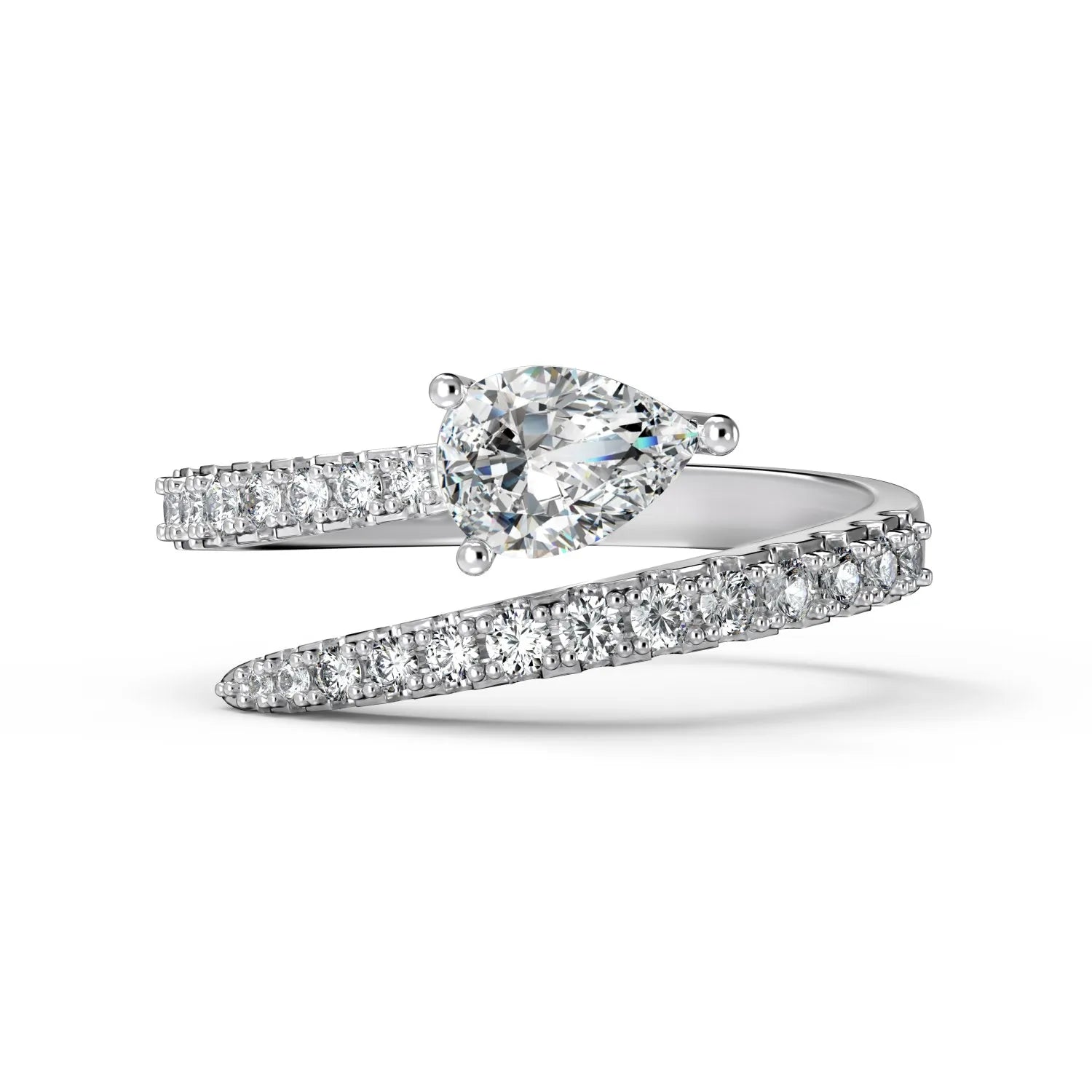 Dylam Trendy Design Tarnish Free 925 Sterling Silver Rhodium Plated Spiral Pear-Shaped 5A Cubic Zirconia Jewelry Rings for Women