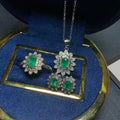 New Design Simple 925 Silver Flower Emerald Rings Earring Necklace Jewelry Set for Women and Girls