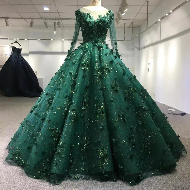9838 Prom Dress 2022 Luxury Long Sleeve Bud Green Sticker Retro Plus Size Muslim Dress