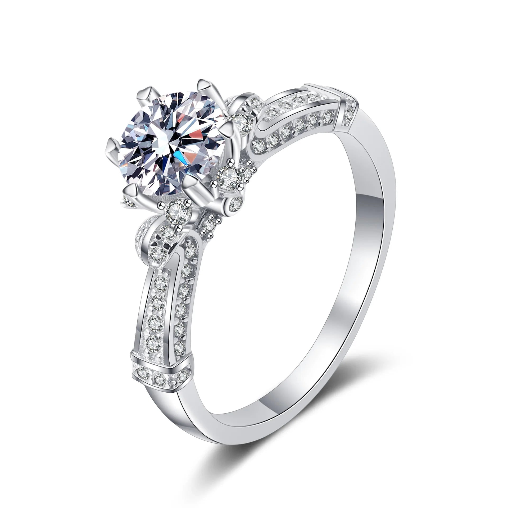 Real D Color Moissanite Ring 1Carat PG750 925Sterling Silver Plated Six Prong Women Ring Luxury Moissanite Jewelry Ring
