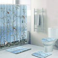 Shower Curtain Sets Bath Mat 4 Pcs Decor Bathroom Grey Contour Mat Toilet Lid Cover U Shaped Non-Slip Rug Fabric Polyester