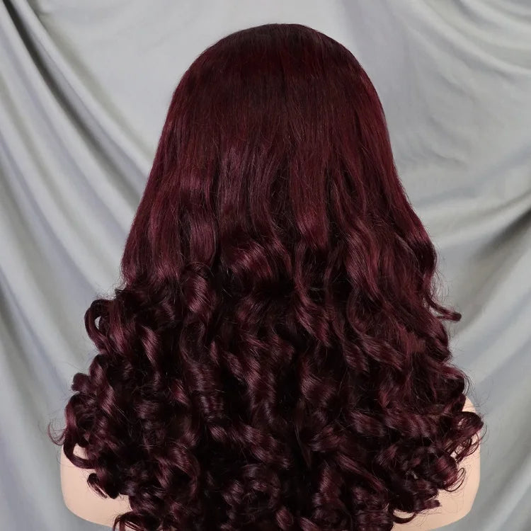 Factory 300% High Density Human Hair Loose Curly Wigs Hot Sell 99J Color 24 Inch 13x4 Full Lace Frontal Wig