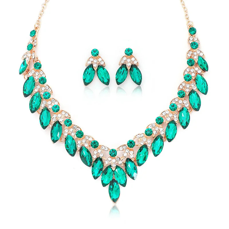 ZC021 Fashion Crystal Bridal Jewelry Set Women Rhinestones Necklace Earrings Set Wedding Jewelry Sets