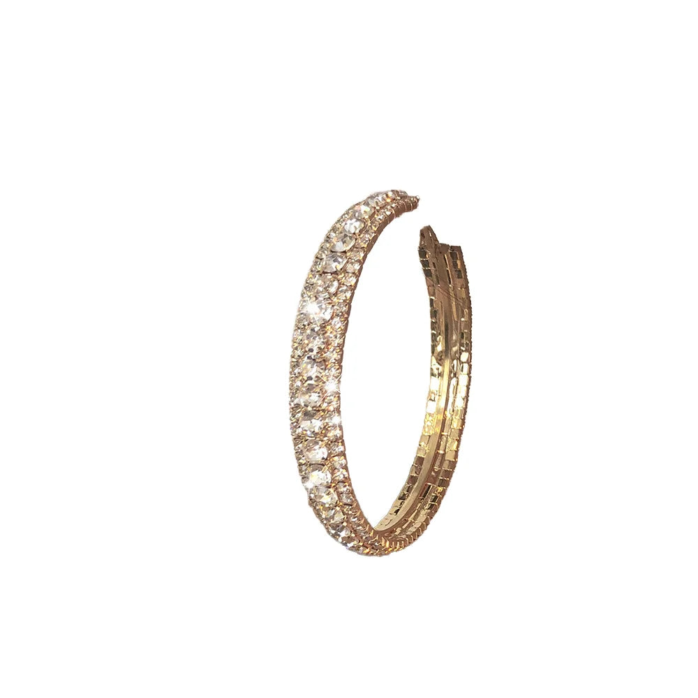 Trendy Large Circle Rhinestone Earring Fashion Statement Geometric Crystal Big Hoop for Women Alloy Material for Wedding Gift