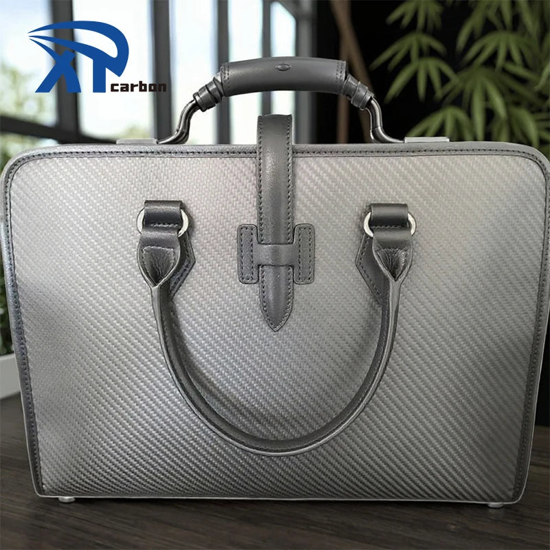 Waterproof Business Laptop Tote Bag Shoulder Bag Leather Carbon Fiber Briefcase for Men