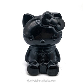 Bulk Wholesale Natural Crystal Rose Quartz Cute cat 5inch Big Size Crystal Craft Carving Obsidian cat for Gift