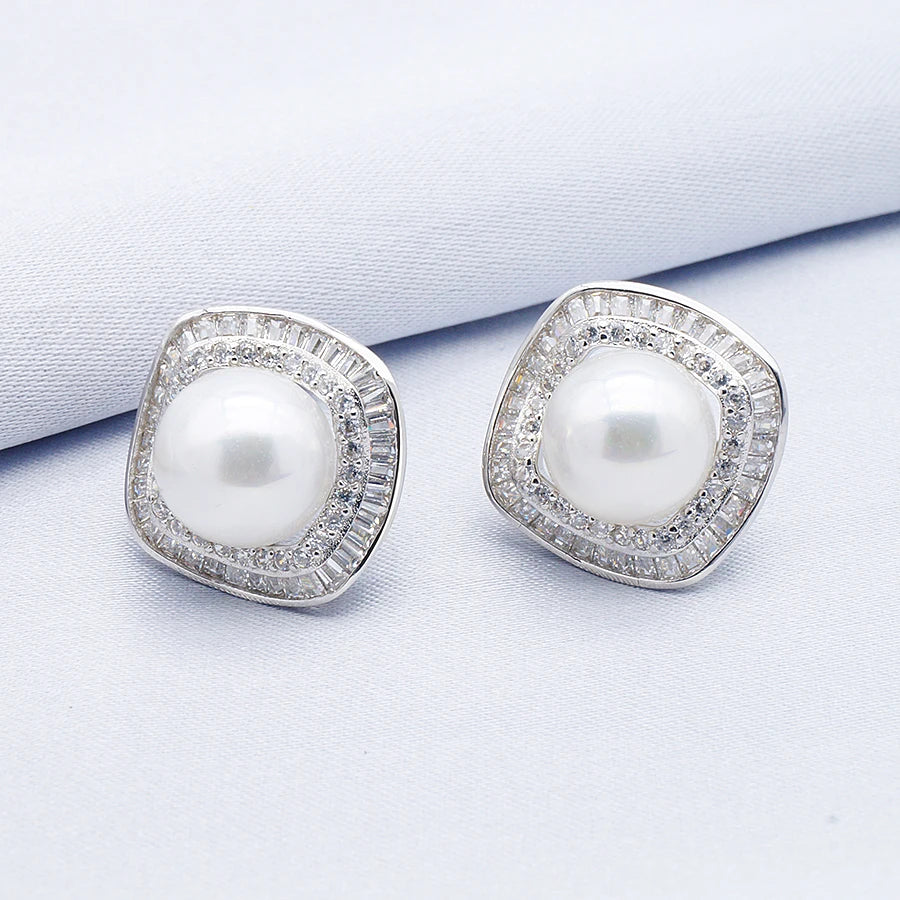 Fashion 925 Sterling Silver Earring with Pearl Jewelry Set Earrings and Pendant for Women