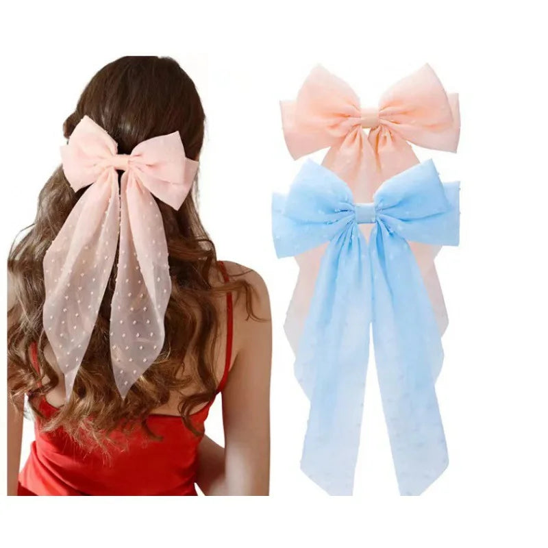 Valentine's Day Factory Hair Accessories for Women Chiffon Ribbon Giant Hair Bows French Style Double Layer Big Bow Clips Alloy