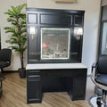 Black Painting Barber Table Station with Led Mirror Salon Furniture for Stylish Barbershop Setup