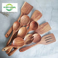 Wooden Kitchen Utensils Set Natural Teak Wood Spoon and Spatula for High Heat Stirring Baking Non Stick Pans.