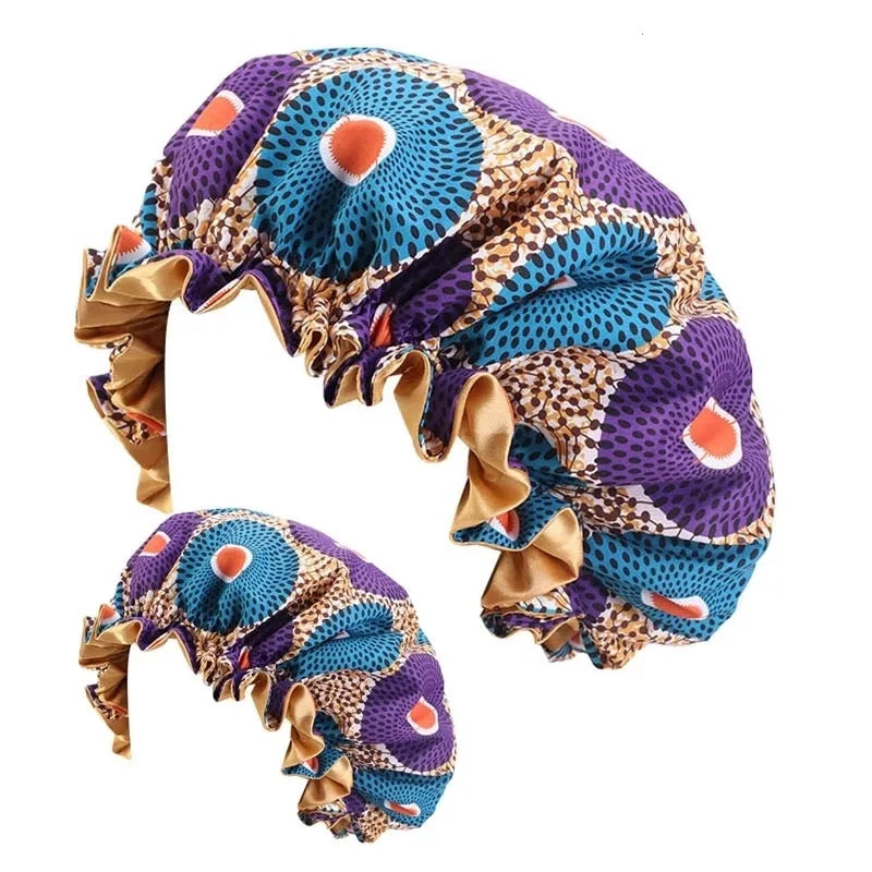 Wholesale Custom Logo African Style Mommy and Me Ankara Pattern Bonnet  2pcs Set Daily and Night Wear Sleep Bonnet for Women