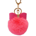 Wholesale Fashion Fluffy Fur Keychain Pompom Pu Rhinestone Bow Bowknot Fur Puff Ball Pompom Keychain for Women and Girls