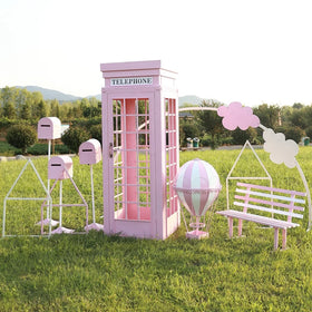 Support OEM Iron Metal Material London Pink Telephone Booth for Wedding Decoration
