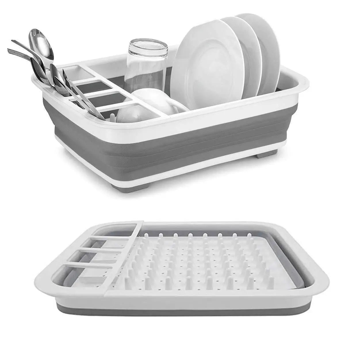 JIUYI Foldable Plastic Utensil Rack Cup Holder Drain Basket for Kitchen Sink Foldable Telescopic Bowl Rack for Efficient Storage