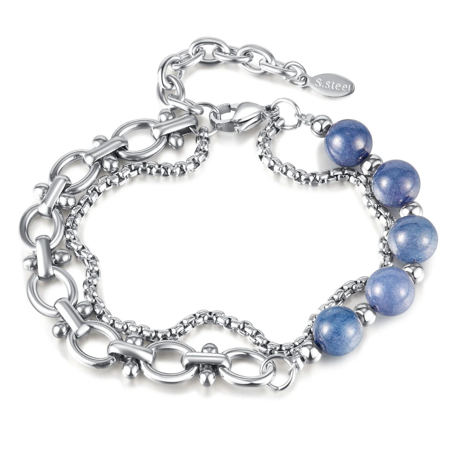 2024 New Style Punk New Hip Hop Bead Stone Bracelet Stainless Steel Charm New Bangle Cuban Chain Jewelry Gift for Men