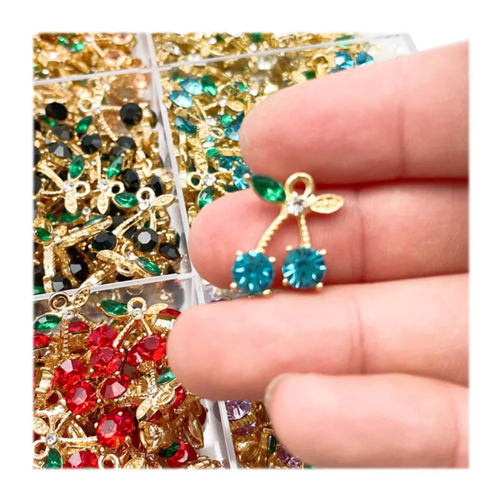 Gold-Plated Cherry Crystal Metal Beads Kawaii Style Pendants Men Women Children's Fashion Jewelry Making Parts Alloy Material