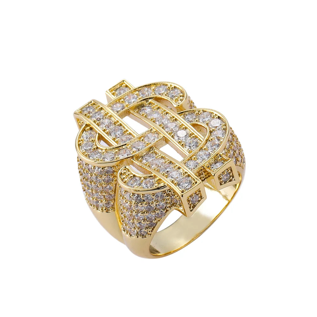 Hip-Hop Trendsetting Zircon Rings Hollowed-Out US Dollar Symbols Cut Diamond for Weddings Selling Well Europe America