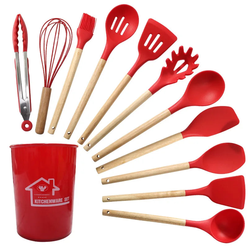 Kitchen Accessories Sustainable Durable Food Grade Silicone Cooking Tool Sets Over 10 Pieces 500g/set with White Box Custom Logo