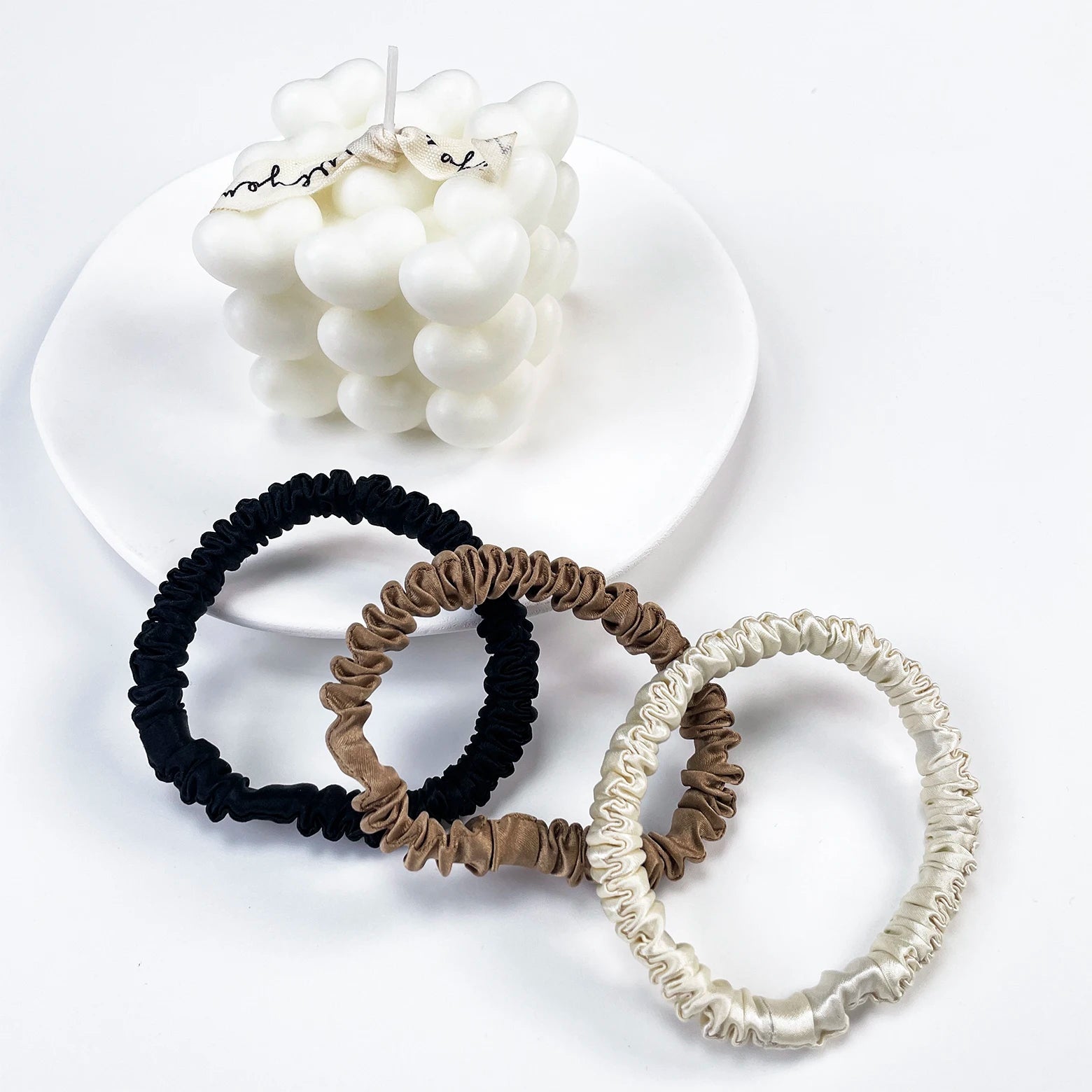 Lannaqing 1cm 6A Grade 100% Pure Mulberry Silk Unisex Fashion Skinny Elastic Hairbands Solid Color