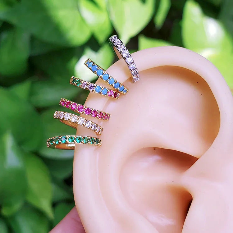 EC1663 Fashion Tiny Simple 18k Gold rainbow Cz Cubic Zirconia Cuff Copper Women Clips Earrings Zircon Ear Cuffs for Ladies MegaBDM