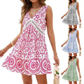 2025 Europe and the United States Women's Spring and Summer New Elegant Printed Hollow Lace V-neck Sleeveless Dress