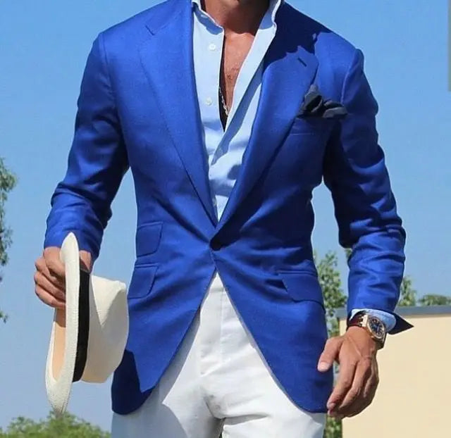 Latest Blue Coat Pants Design Men Suits for Wedding Tuxedo Prom Business Groom  2 Pieces Formal Suit Costume Homme Man Blazers