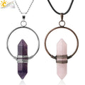 CSJA Handmade Hexagonal Column Wire Wrapped Energy Natural Stone Healing Crystal Point Pendant for Women G376