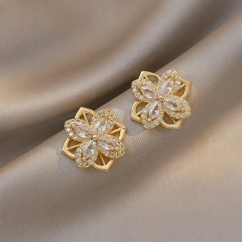 2023 New Summer S925 Silver Needle Zircon Glossy Rotatable Windmill Stud Earrings
