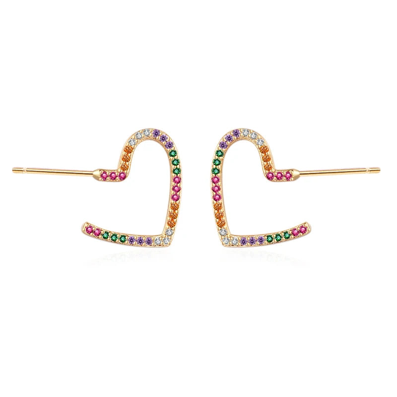 Earings 2022 Women Jewelry Cute Girl Heart Stud Earrings Rainbow Zircon Earrings 18K Gold Plated Design Jewelry