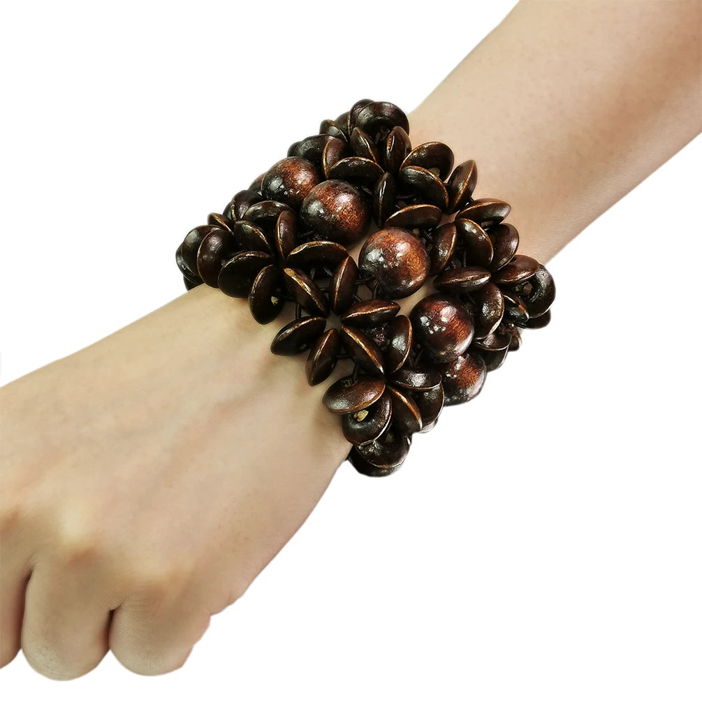 Bohemian Handmade Wooden Bead Bracelets Women Ethnic Elastic Cord Bracelet Bangle Fashion Jewelry Wooden Accessories