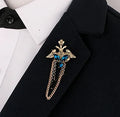 Vintage Fashion Cross Suit Chain Brooch Pin Rhinestone Crown Brooch for Men