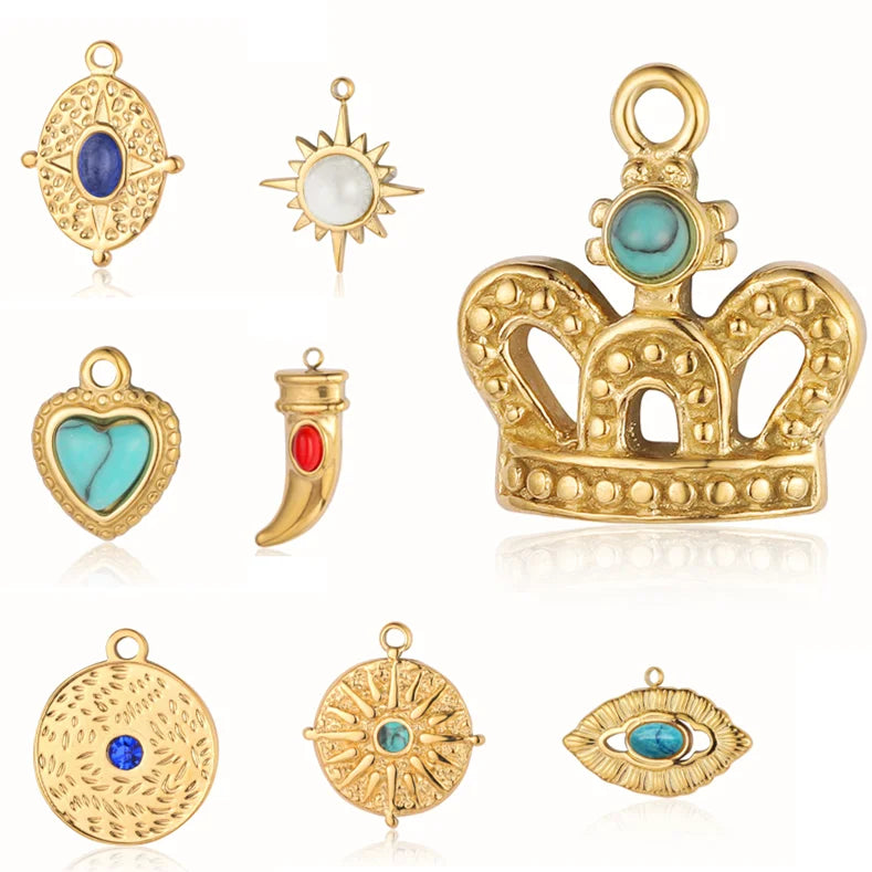 Tarnish Free Jewelry 18k Gold Plated Necklace Crown Hexagram Eye Stone Pendants Necklace Stainless Steel Jewelry